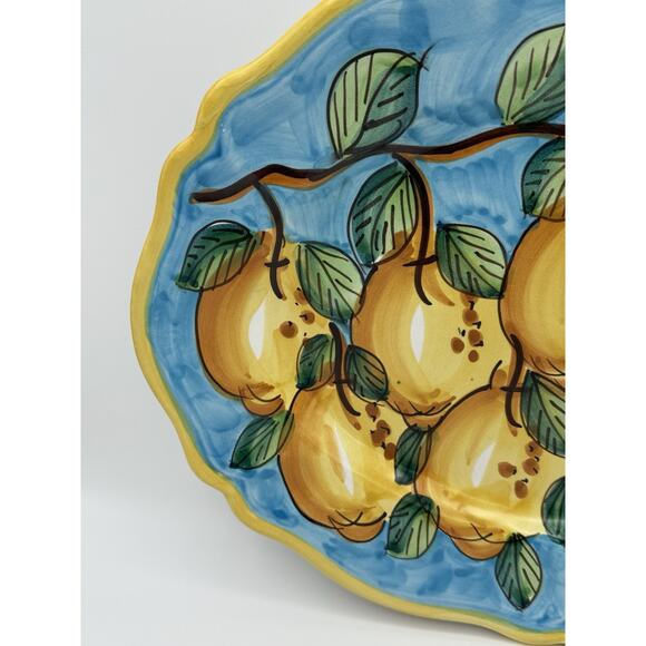 Italian Glazed Terra Cotta Hand Painted Lemon Serving Platter/Tray 15”x11” EUC! - Picture 2 of 11